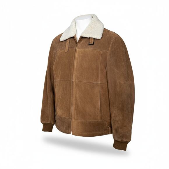 Vintage Midwest Traders Genuine Leather Suede Bomber Jacket | Sherpa Collar - Picture 11 of 12